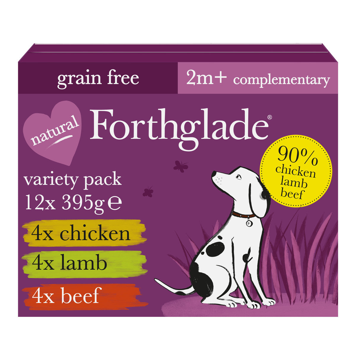 Forthglade Just 90% Multicase Grain Free 12 Pack (4xChicken, 4xLamb, 4xBeef), 395g