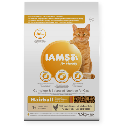 IAMS for Vitality Hairball Cat Food with Fresh chicken 2kg