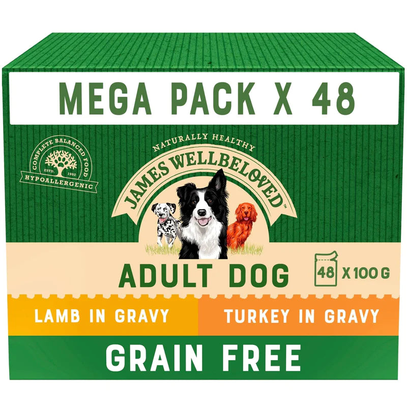 James Wellbeloved Grain Free Dog Food Pouch Turkey & Lamb in Gravy 48 Pack 100g
