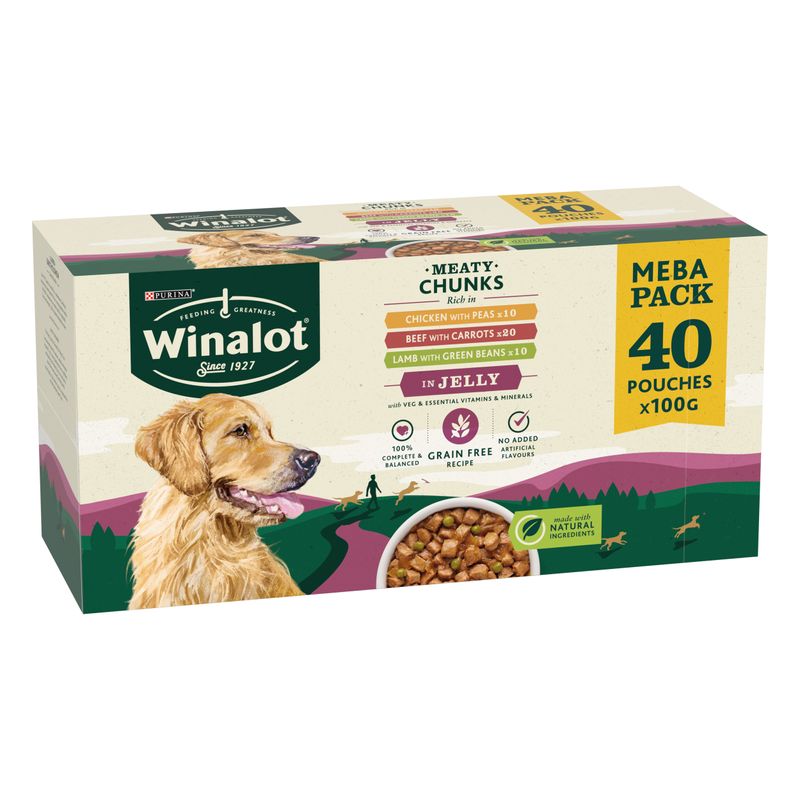 Winalot Meaty Chunks Pouches Mega Pack Mixed Chunks in Jelly 40 Pack 100g