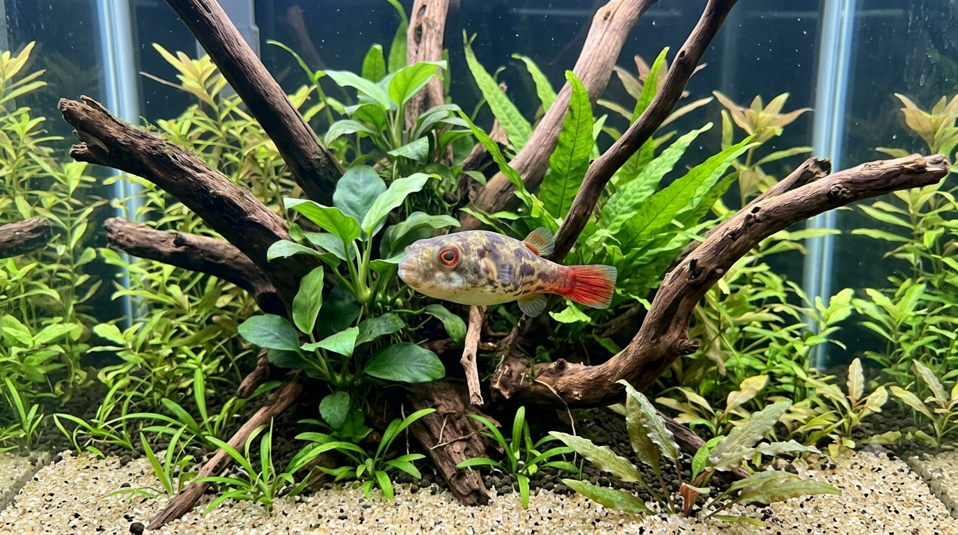 Red Eyed Red Tailed Dwarf Puffer