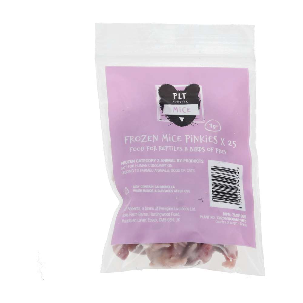 PLT Frozen Mice Pinkies 1g+ 25 Pack – Snuffle and Swim